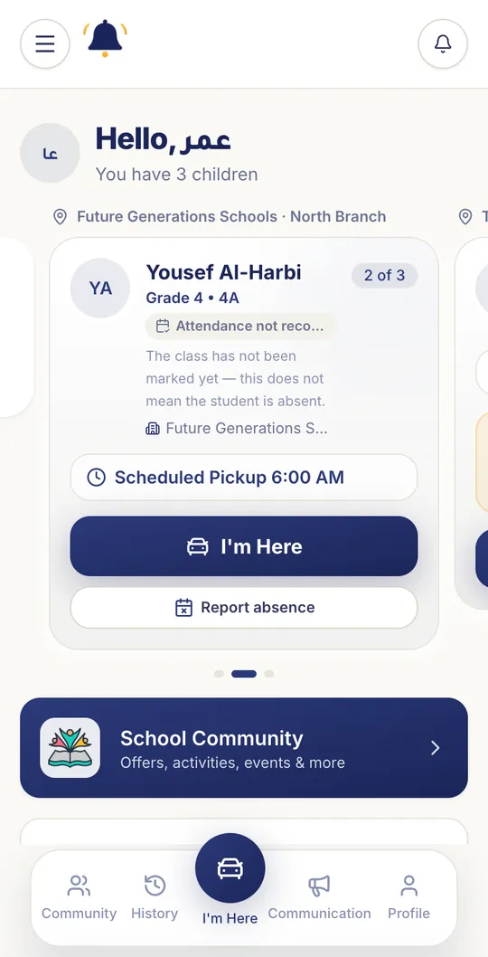 Tap “I’m Here” on your child’s card