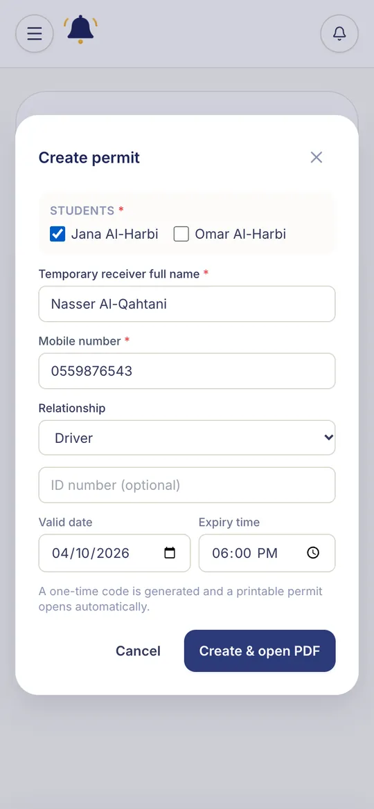 The “Create permit” form
